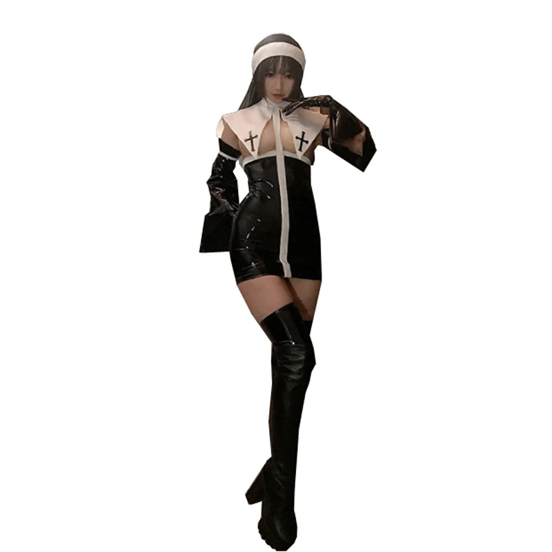 女性のためのセクシーな革の服 黒のコスプレスーツ 伸縮性のあるコード付きのタイトなストッキング Aliexpress