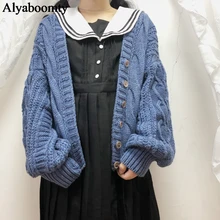 Японский стиль Лолиты осень зима женский короткий свитер бежевый синий фиолетовый милый вязаный кардиган толстый теплый Kawaii верхняя одежда для девочек