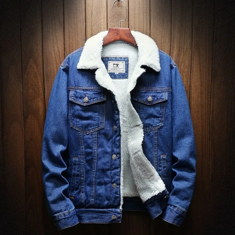 

High-quality Denim Jacket Men Winter Jacket and Coat Trendy Warm Fleece Fashion Mens Jean Jacket Outwear Male Cowboy 6XL