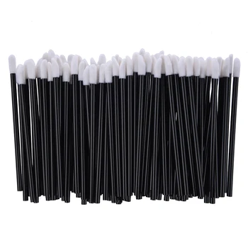 

100 Count Disposable Lip Gloss Wands Applicators Thin Black Handle Flocked Tip Lipstick