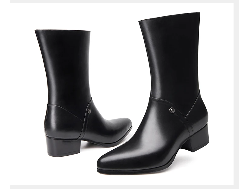 Autumn winter pointed toe lace-up genuine leather boots fashion zip inside plush warm men work boots cowboy Motorcycle boots