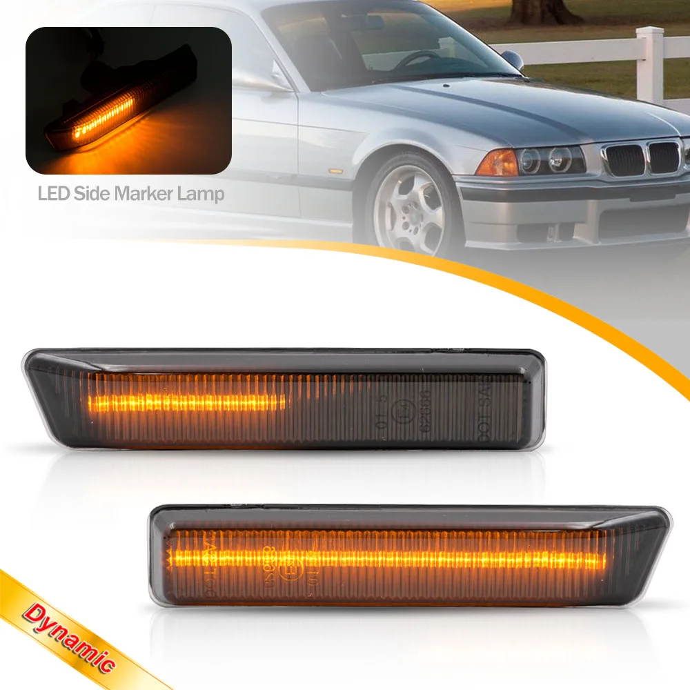 

2Pcs LED Sequential Amber Smoked Side Marker Lights Turn Signal Lights Lamps for BMW 3 Series E36 LCI 318i 318is 323i 328i 1996