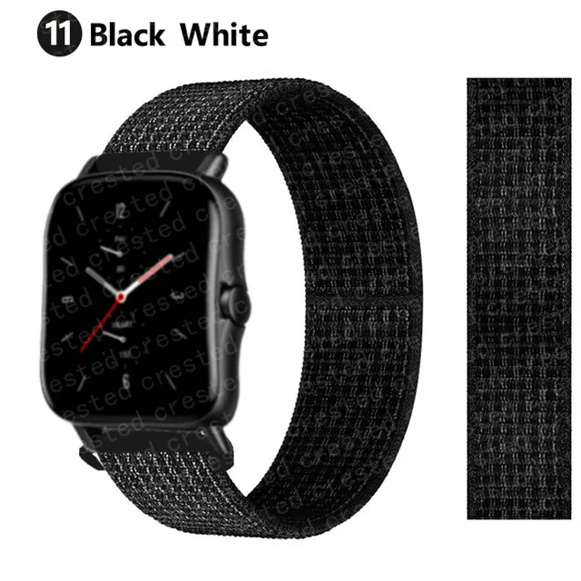 20/22mm Nylon band For Amazfit GTS/2/2e/GTS2 Mini/GTR 3 Pro 42mm/47mm/GTR2/2e/stratos 2/3 Sport Loop Bracelet Amazfit bip strap black white 11