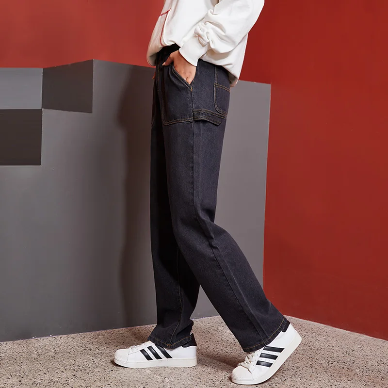 LEIJIJEANS, большие размеры, женские свободные джинсы, черные, свободные, повседневные, большие, прямые, деним, для колледжа, ветер, плюс размер, женские джинсы 9114