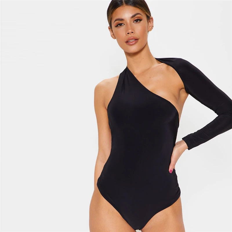 Sexy Women One Shoulder Bodysuit Solid Long Sleeve Leotard Slim Fit Leotard One Sleeve Top Rompers Sexy Women One Shoulder Bodysuit Solid Long Sleeve Leotard Slim Fit Leotard One Sleeve Top Rompers
