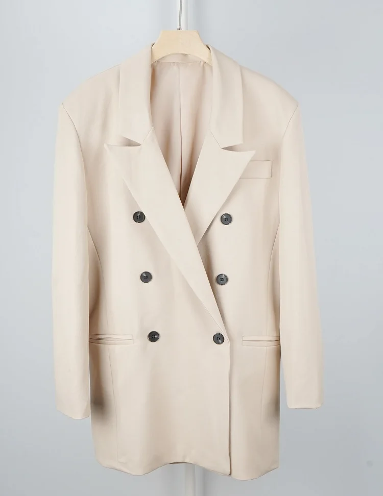 Women Blazer Notched Collar Double Breasted Female Jacket Suits Coat Fashion Outwear Spring Autumn