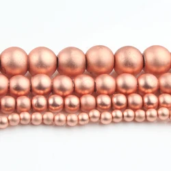 Natural Stone Hematite Round Beads in Gold & Silver Tones for Jewelry Making - 15'' Strand (Matte Rose Gold)