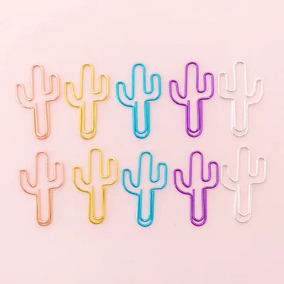 Creative clips formas cartoon shaped paperclip metal paper clip cute clamp bookmarks bright color - Цвет: 10pcs Cactus