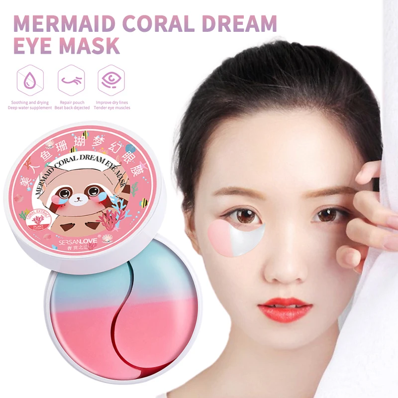 Mascarilla hidratante para ojos, mascarilla hidratante de dos colores con colágeno de cristal oscuro, parches para ojos antiarrugas, máscara para cuidado ocular para dormir, TSLM2, 60 uds.