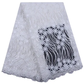 

5Yards African Lace Fabric Beautiful French Sequins Lace High Quality Nigerian Milk Silk Lace Fabric For Bridal Materials A1805