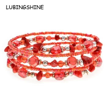 

20pcs/lot Boho Multilayer Beads Charms Bracelets for Women Vintage Natural Stone Open Adjustable Bangles Pulseras Ethnic Jewelry