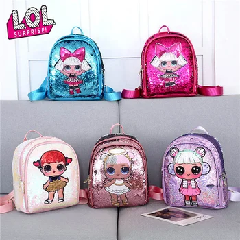 

LOL Surprise Doll New Children Sequins Tide Sequins Backpack Double Zipper Small Fresh Cute Bag for Children Festival Gift