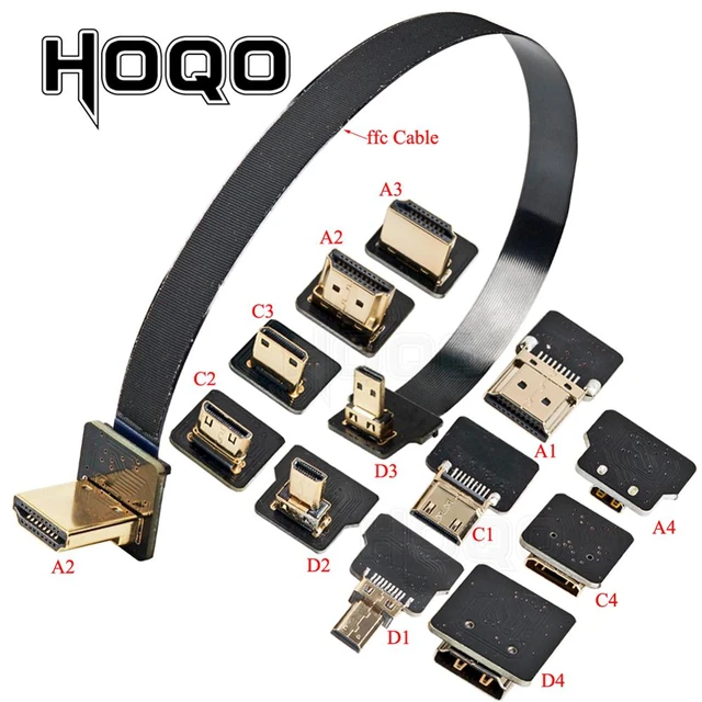 Ribbon FPV HDMI-Compatible Connector Flexible Flat Cable Raspberry Pi 4 Micro  HDMI to HDMI/Mini HDMI Female 90 Degree FFC 20pin