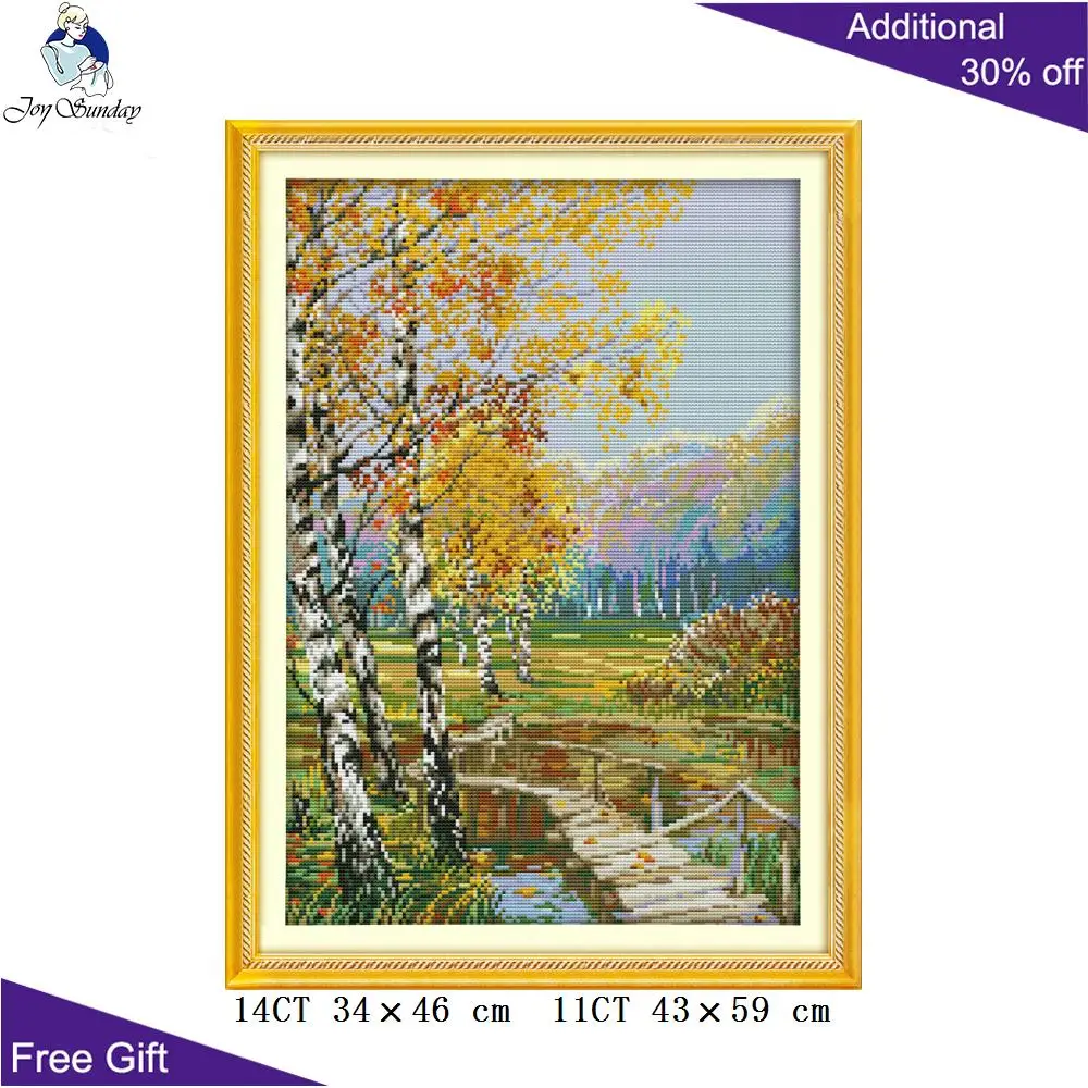 

Joy Sunday Autumn Needlework F871(2) Counted and Stamped Home Decor The Birch Forests Of Autumn Embroidery Cross Stitch kits