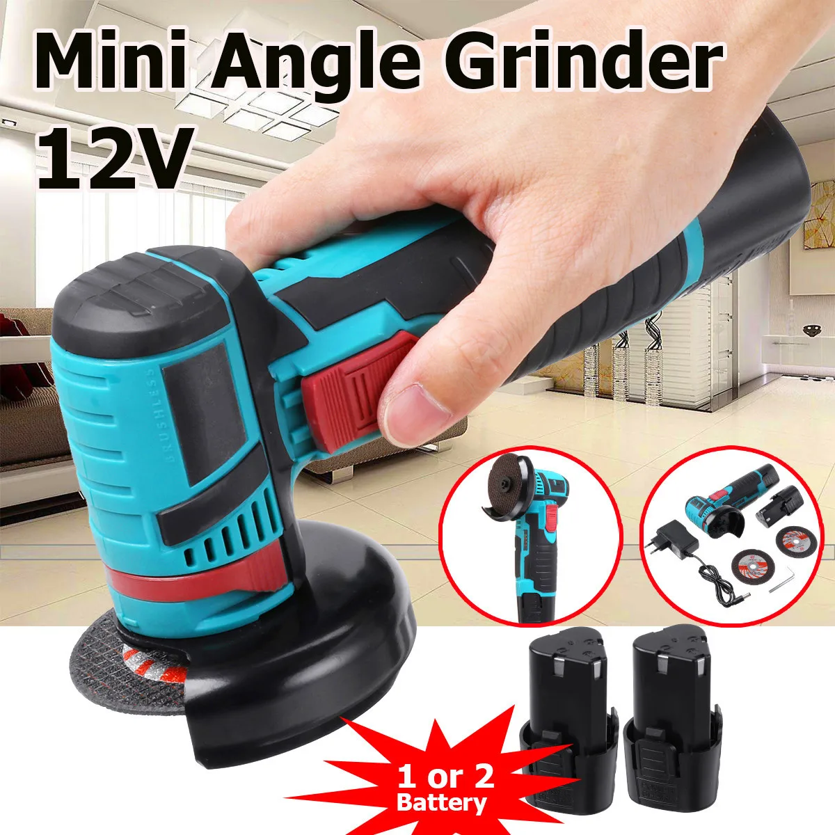 Drillpro 12V 500W Brushless Angle Grinder Mini Cordless Angle Grinder Polishing Machine 1/2 Batteries Diamond Cutting Power Tool
