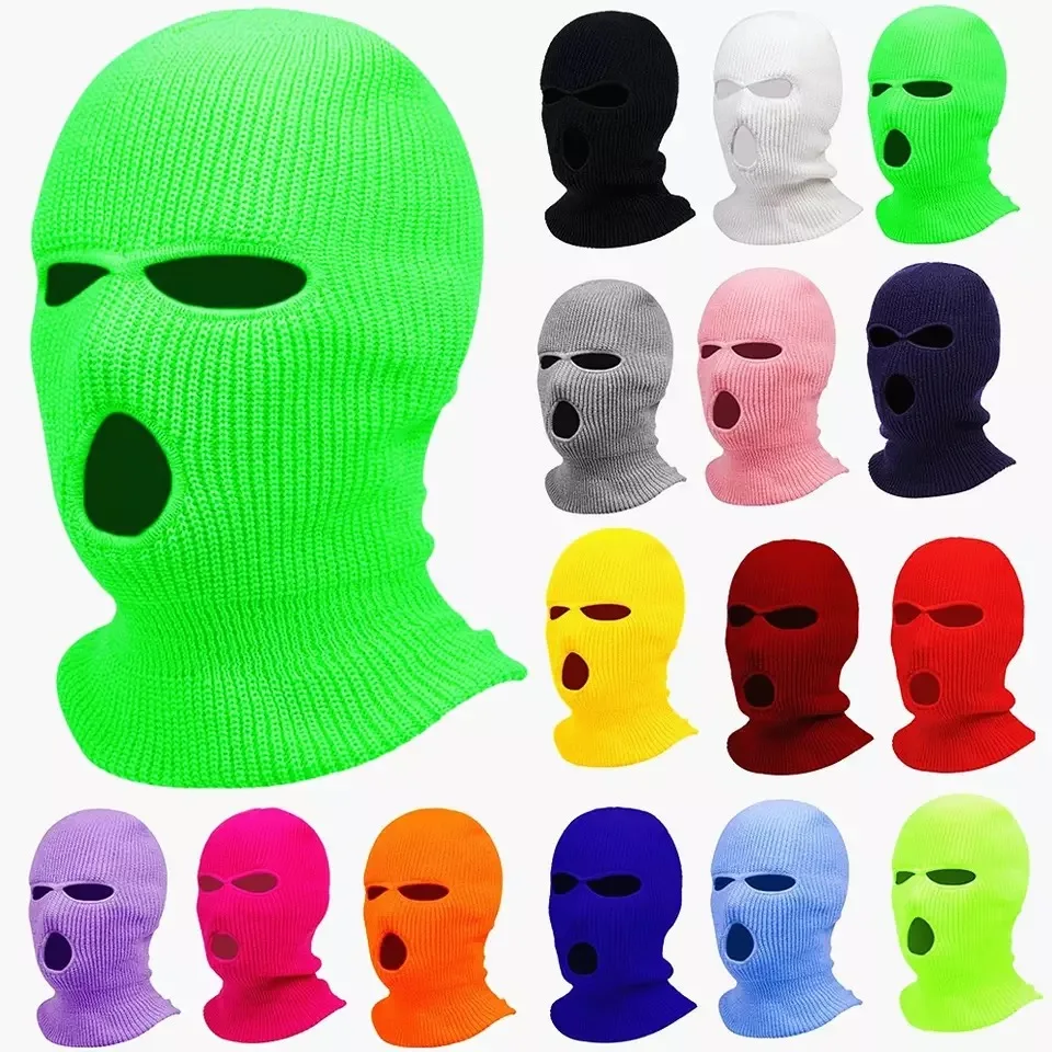 Olive Green3 Hole Beanie Face Mask Ski Warm Thermal Knitted Men and Women 