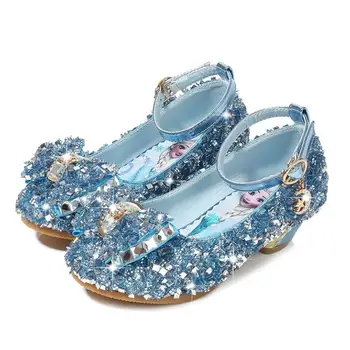 

Children Princess Shoes for Girls Sandals High Heel Glitter Shiny Rhinestone Enfants Fille Female Party Dress Shoes Leather Shoe