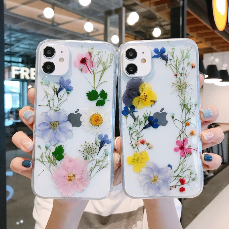 best magsafe charger Luxury Real Dried Flowers Transparent Phone case For iphone 13 12 11 pro Max XS Max XR X 7 8 plus SE 2020 Soft Silicone Cover apple magsafe