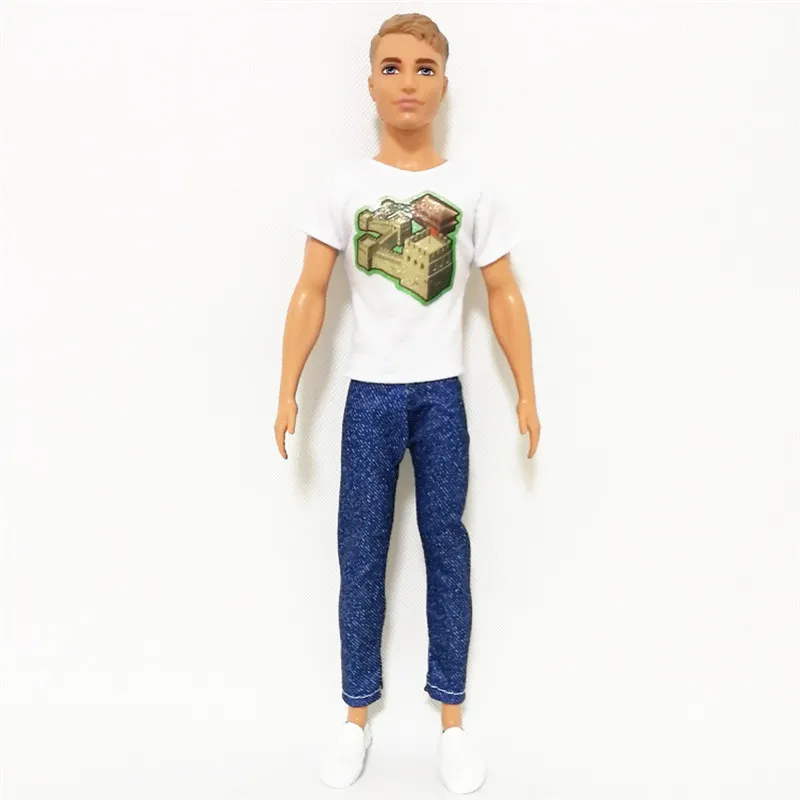 Ken The Boy Friend белая футболка синие джинсы набор forBarbie аксессуары для кукол игровой дом наряды костюм детские игрушки подарок
