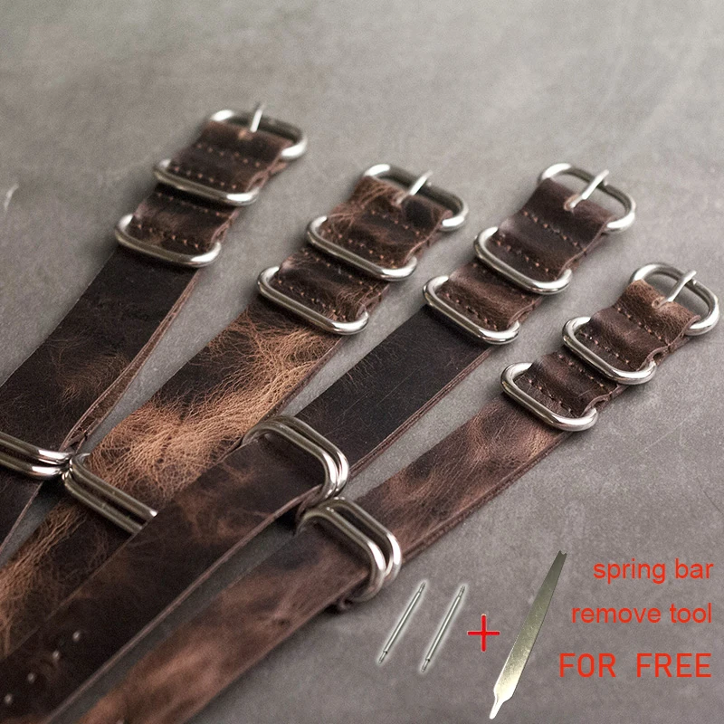 Cinturino Orologio In Pelle Oleata Stile Zulu Nato – Marrone Whiskey 18-24mm