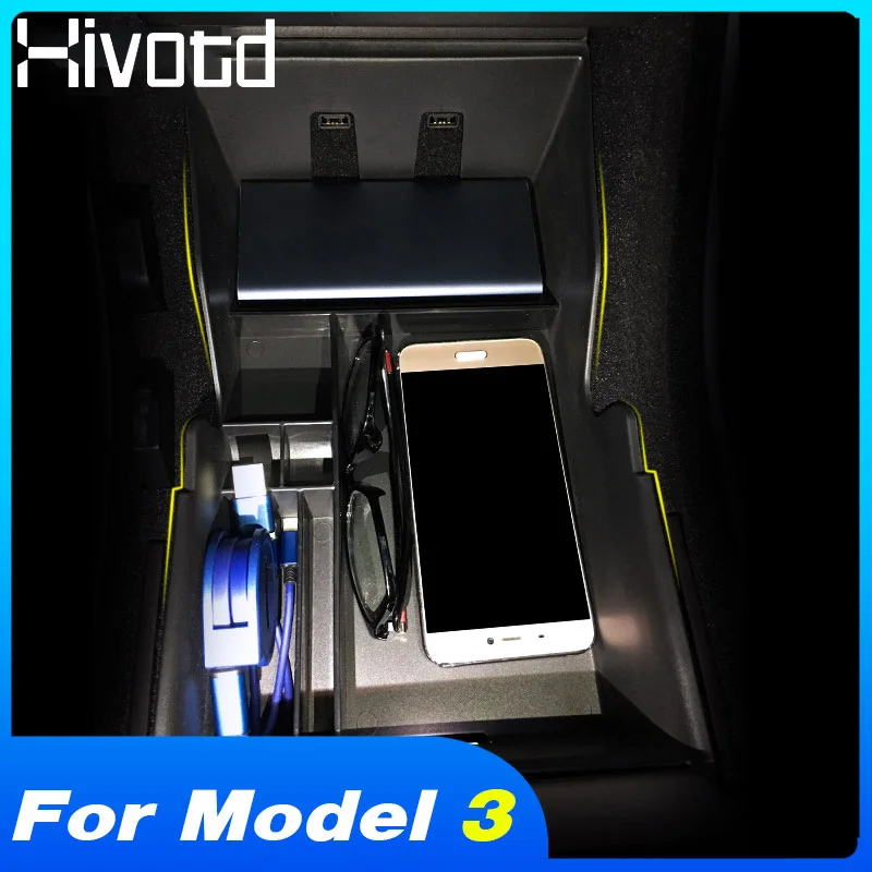 

Hivotd For Tesla Model 3 2019 Car Armrest Storage Box Center Console Organizer Container Holder Cover trim Car-Styling Accessory