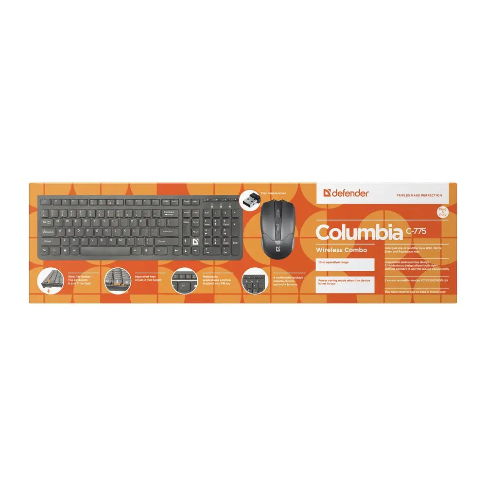 Клавиатура и мышь Defender Columbia C-775 RU,черный,мультимедиа