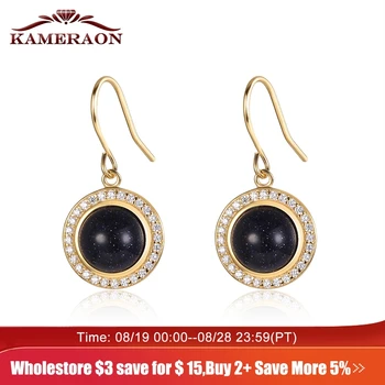 

Kameraon Natural Aventurine Vintage Round Womens Earrings 925 silver jewelry CZ Simulated Diamond Shiny Dangling Evening Earring