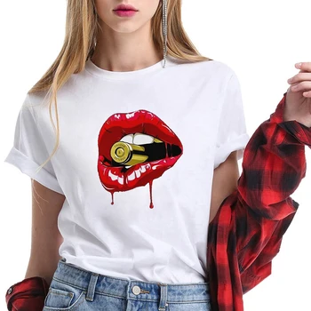 

2020 Vintage Ullzang Red Lips Makeup Print T Shirt Women Clothes Camisetas Mujer Funny T Shirts Femme Fashion Tops Tee Plus Size