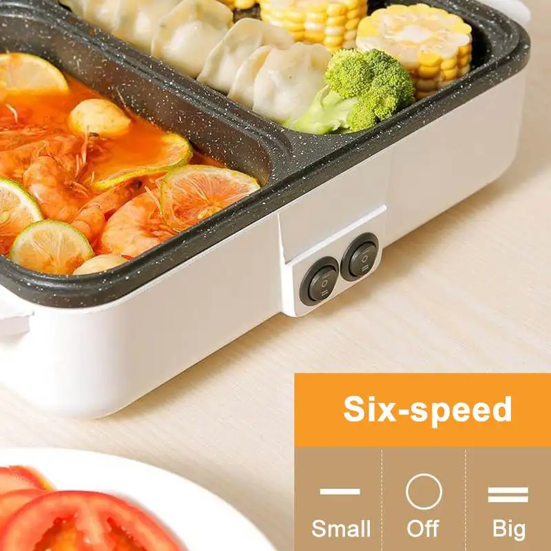 2in1 Hot Pot and Electric Grill Indoor Baking Flat Pan Double-flavor Hotpot  Smokeless Grill Barbecue Flat Griddle Egg Non-stick - AliExpress