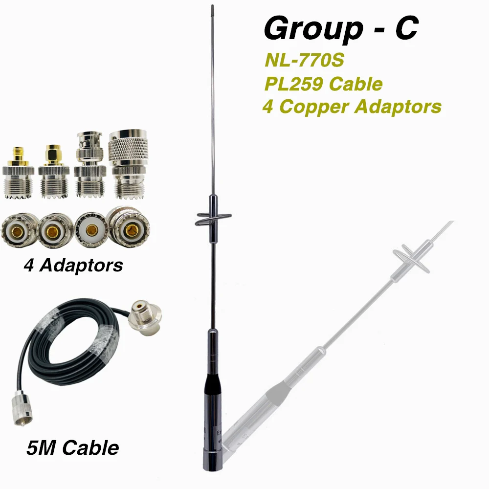1 комплект Нагоя NL-770S Портативная антенна для рации+ 5 м коаксиальный кабель+ крепление из нержавеющей стали+ четыре тонких медных разъема адаптера - Цвет: Group C
