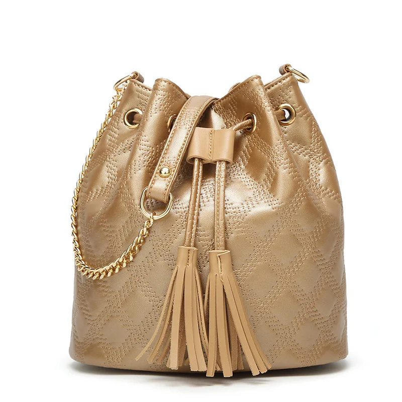 

Women 2020 Handbags Bucket PU Shoulder Single Belt Synthetic Leather Tassel Designer Cross Body Shoulder Bag Women Designer Bag