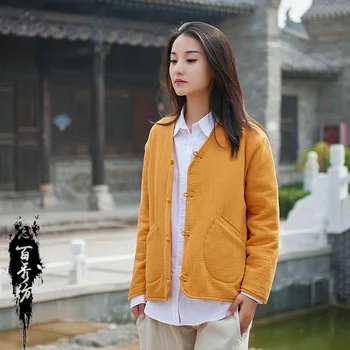 

Autumn and Winter Cotton and Linen Women's New Original Retro Quilted Cotton Hand Buckle Wild Women's Cotton Coat