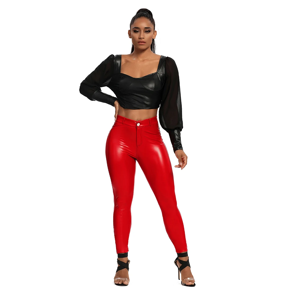 Top Bae - High Waist Faux Leather Pants with Pockets