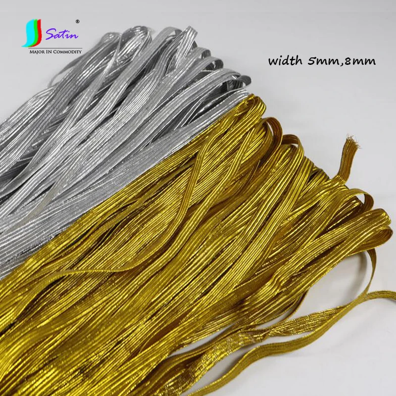 

Wholesale 50 Meter 5mm/8mm Gold,Silvery Flat Elastic Band,Sew Diy Decorate Shoulder Strap Gold/silvery Elastic Band S0365L