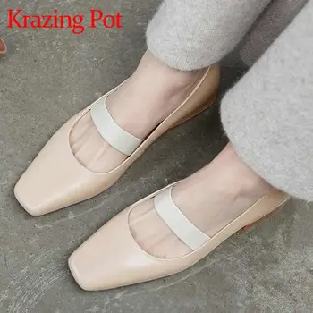

Krazing pot Mary janes genuine leather square toe med heels sweet beauty Korean girls dating wear elastic band spring pumps L15