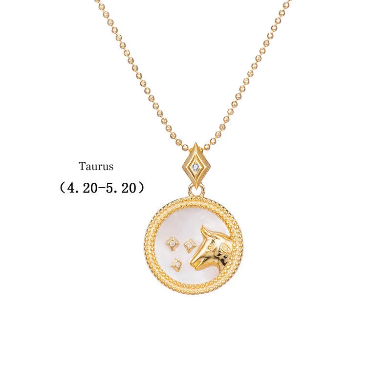 White-Taurus Leouerry 925 пробы Серебряное 12 ожерелье Созвездие эксклюзивный фритиллярный/синий песчаник зодиакальные ожерелья для женщин - Цвет камня: White-Taurus