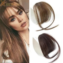 XINRAN поддельные длинные тупые челки волосы клип-в Наращивание Поддельные бахрома натуральные накладные волосы для женщин клип в челке