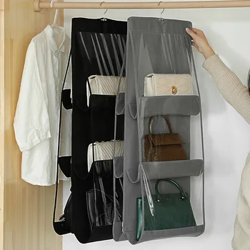 

6 Pocket Hanging Handbag Organizer for Bag Collect Wardrobe Closet Dustproof Storage Bag Door Wall Sundry Shoe Bag with hook up