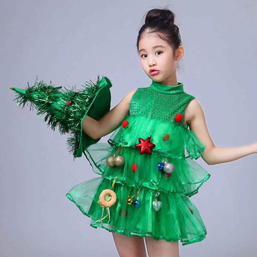 1 предмет, шляпа и платье с рождественской елкой, костюм для сцены, детское рождественское представление, костюм для девочек