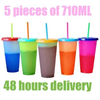 

PP Temperature Magic Color Changing Tumbler Cup Coffee Cup Water Bottle Colorful Summer Magic Plastic 5 Pieces of 710ML Mugs