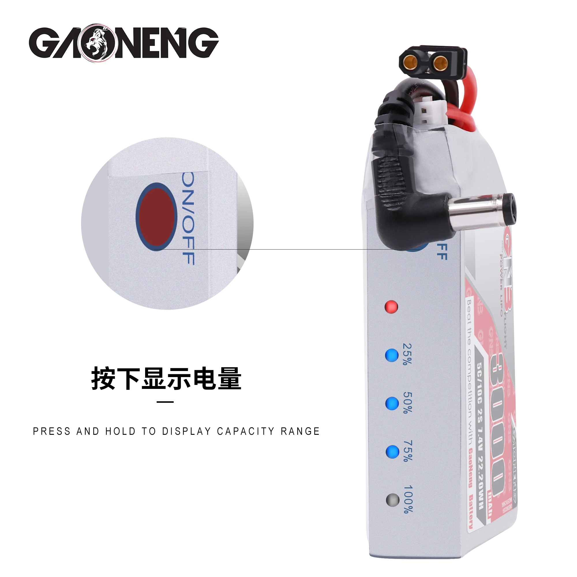 GAONENG GNB 3000mAh 2S1P 7,4 V 5C/10C Lipo батарея индикатор питания для Fatshark Доминатор Skyzone Aomway FPV очки RC Дрон