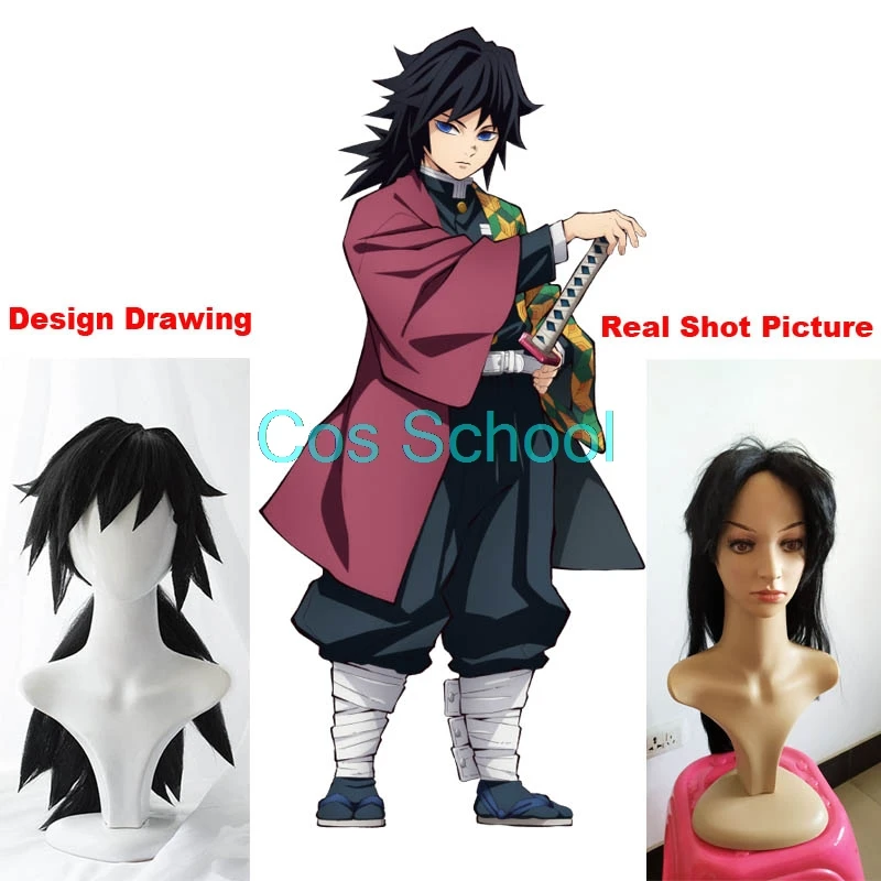 Cosroad Demon Slayer Kimetsu no Yaiba Tomioka Giyuu парики для косплея черный конский хвост длинные