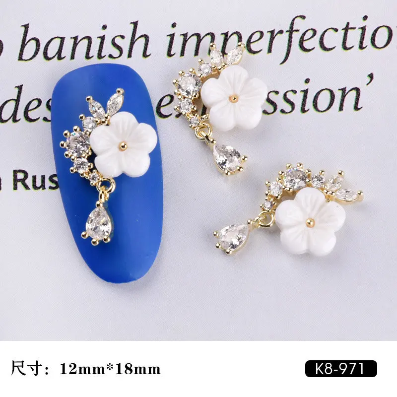 5 шт/лот 3D цветок кулон цепь Циркон дизайн ногтей ювелирные изделия японские Ногти украшения цирконовая жемчужина кристалл Маникюр алмаз талисманы - Цвет: K8-971