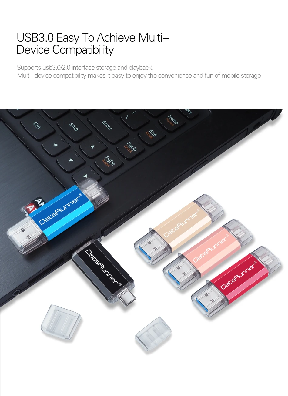 Новый DataRunner Тип C USB флэш-накопитель портативный флэш-накопитель 16 ГБ 32 ГБ 64 Гб 128 ГБ 256 ГБ 2 в 1 флеш-накопитель USB 3,0 флешки