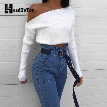 

White One-Shoulder Knitted Top