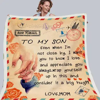 

Flannel Throw Blanket to My Son or Girlfriend Letter Printed Quilts Dad Mom for Daughter's Air Mail Blanket Encourage and Love