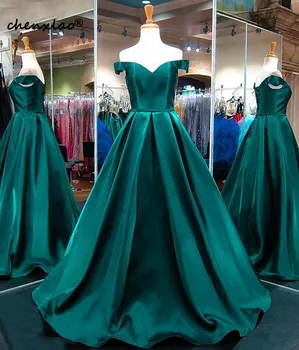 

Satin Off Shoulder Long Evening Dresses Lace Up Back Sweep Train Simple Prom Dresses Formal Party Gowns Robe De Soiree 2019
