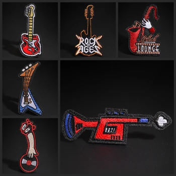 

Band instrument patches DJ guitar bass trumpet Sax embroidery punk Sports Hairband hats T-shirt decoration music patches