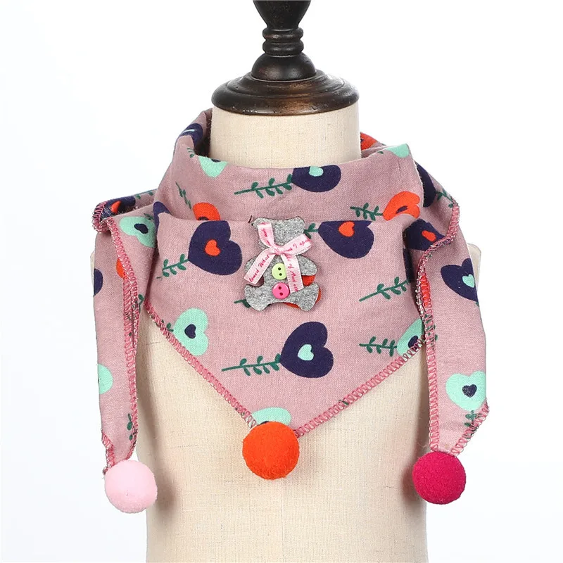 New Spring Autumn Girls Triangle Scarves Cotton and Linen Bibs Boys Girls Scarf Bibs Toddler Children Neck Wear Baby Scarf - Цвет: heart purple