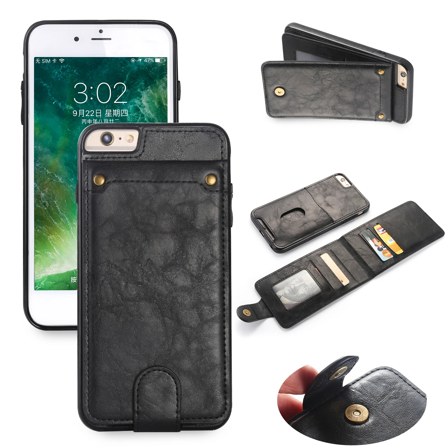 Съемный кожаный бумажник чехол для iPhone 6 Plus чехол Скрытая скобка для iPhone 6 Plus XR XS мягкая задняя крышка из ТПУ